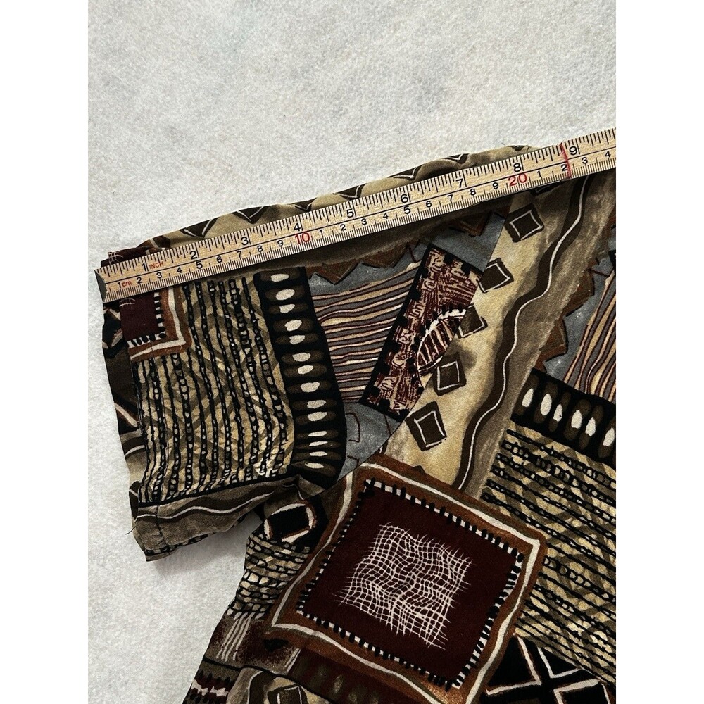 VTG 90s Basic Editions Shirt S Rayon Geometric Tribal Patchwork USA Abstract Art - Picture 9 of 11